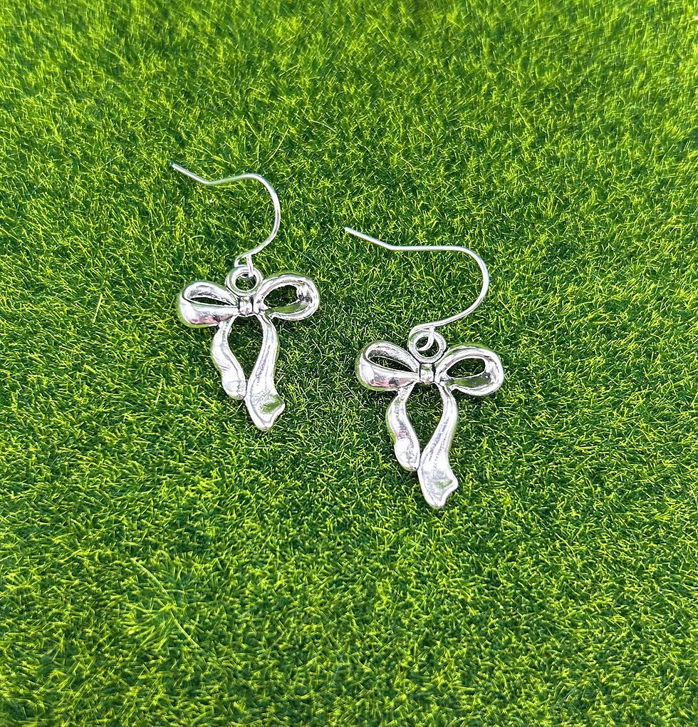 Thumbnail: Silver Bow Dangle Earrings - Nickel Free