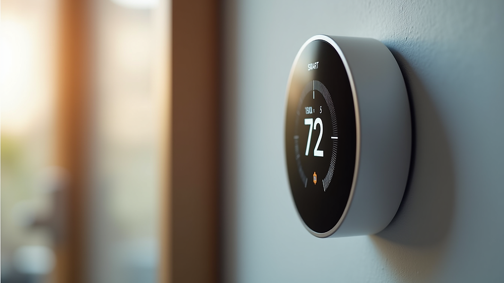 Close-up view of a smart thermostat mounted on a wall