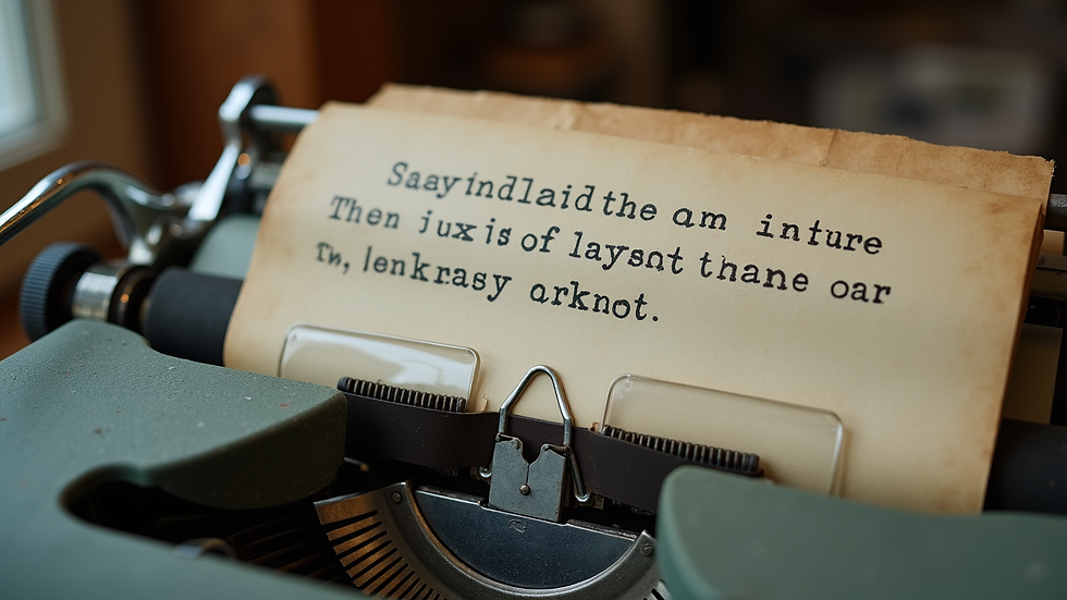 Close-up view of a vintage typewriter with fantasy manuscript pages