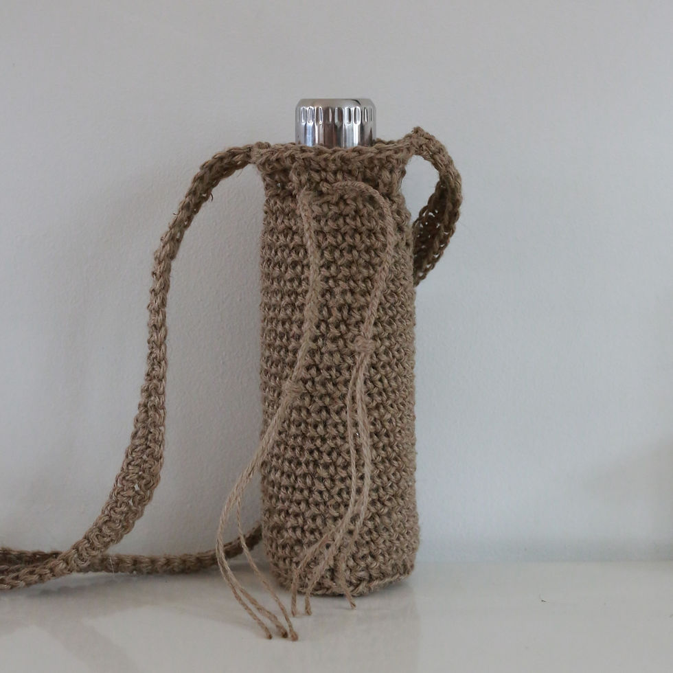 Thumbnail: Crochet pattern for water bottle holder with strap, for kids going out on exciting expeditions. Crochet pattern.
