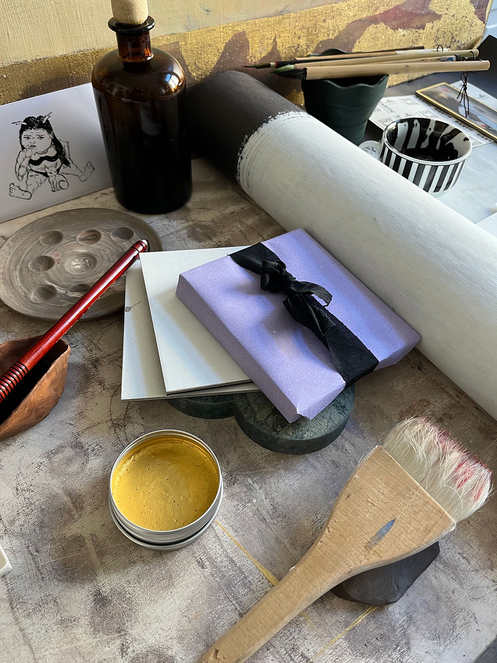 Thumbnail: 5X Haiku Art5 Haiku Boards +Gold Mica Watercolor in porcelain pan