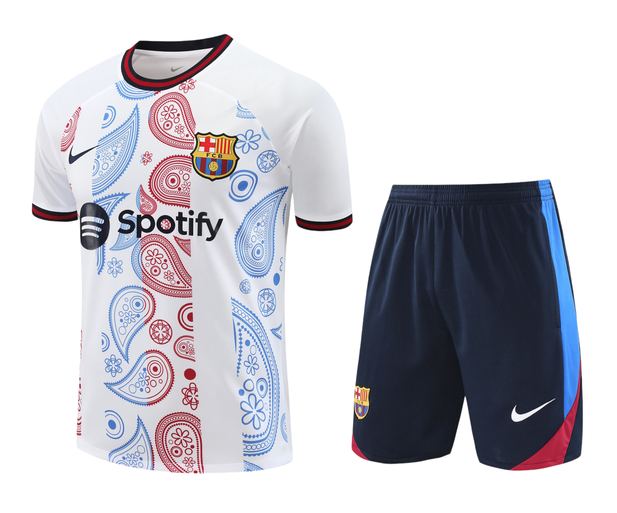 BARCELONA WHITE PATTERN SHORT SLEEVE TRAINING SUIT