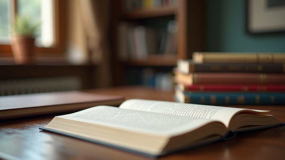 Close-up view of a cozy study area with books and stationery