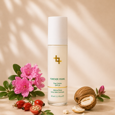Forever Young Day Crème SPF 25 – Tagescreme mit Lichtschutzfaktor 25, Alpenrose, Hagebuttenöl und Cupuacu-Butter für die tägliche Gesichtspflege.