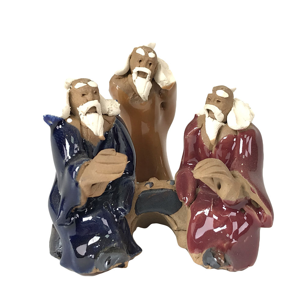 Trio Bleu-Marron-Rouge émaillé 4,5 cm de hauteur FIGURINE en terre cuite