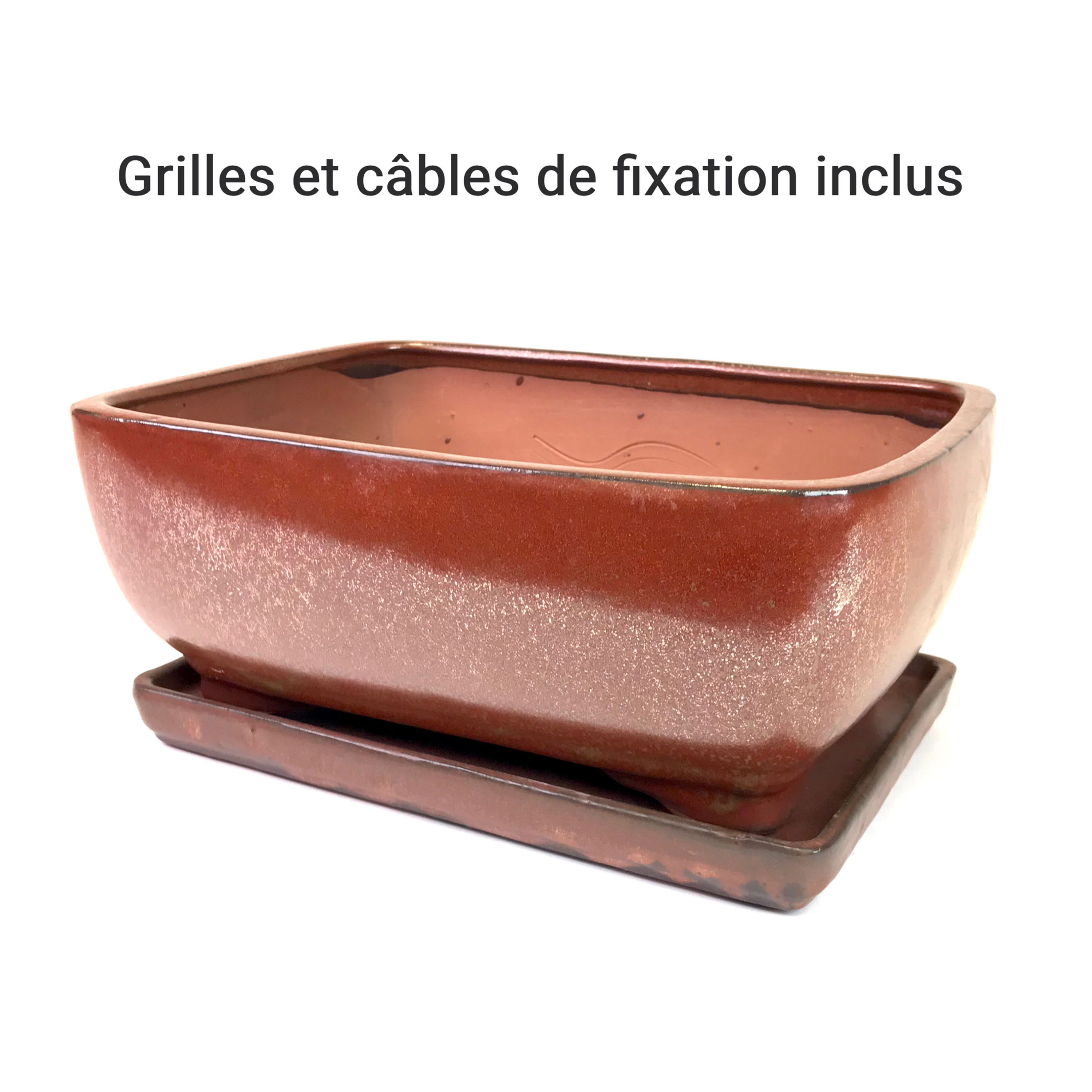 27 x 21 x 12 cm Rouille Soucoupe collée au pot. Grilles et cables inclu