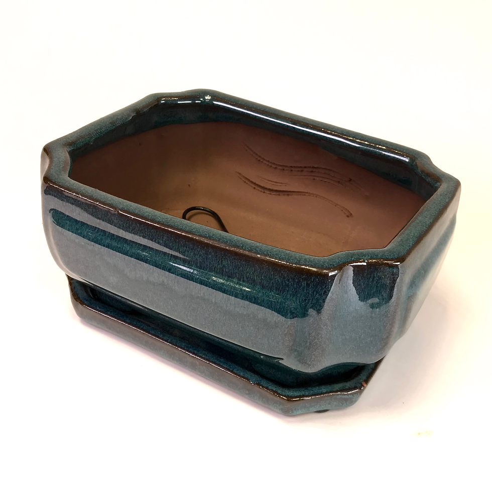 Miniature : 21 x 16 x 9 cm Bleu vert Soucoupe collée au pot. Grilles et cables incl