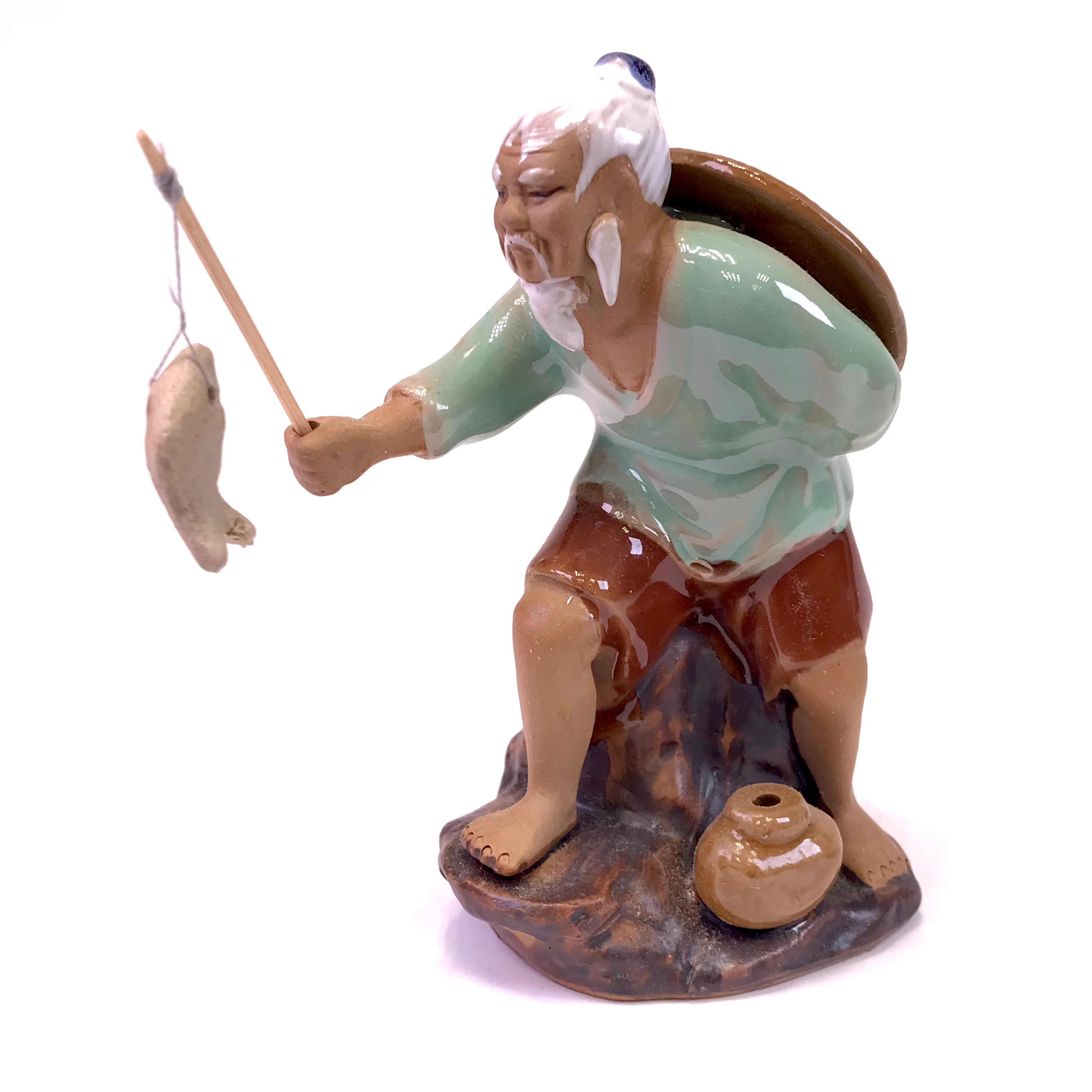 Pêcheur vert de 13,5 cm de hauteur FIGURINE en terre cuite