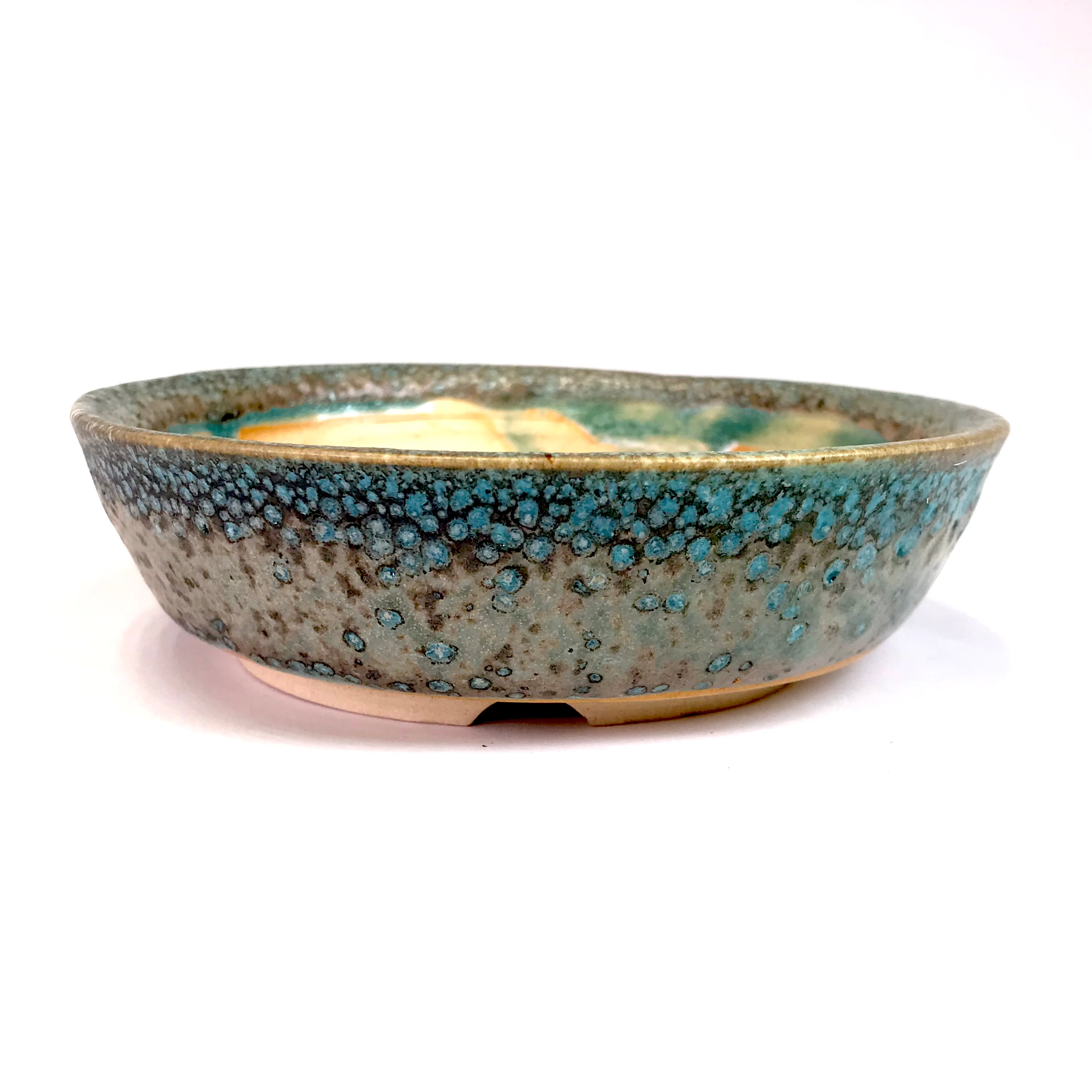 14 x 14 x 4 cm Marron-bleu Céramique artisanale unique IKIGAI