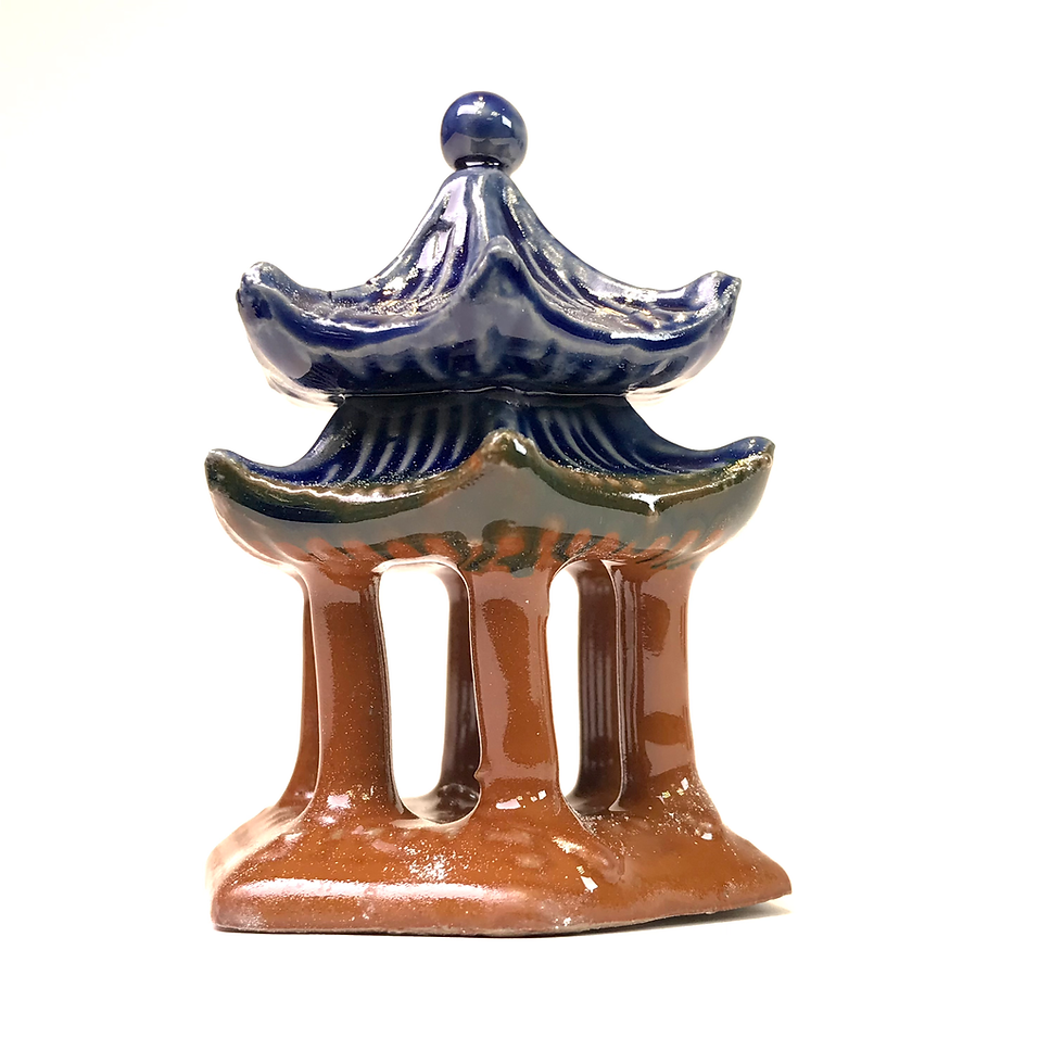 Temple marron et bleu de 7 cm de hauteur FIGURINE en terre cuite