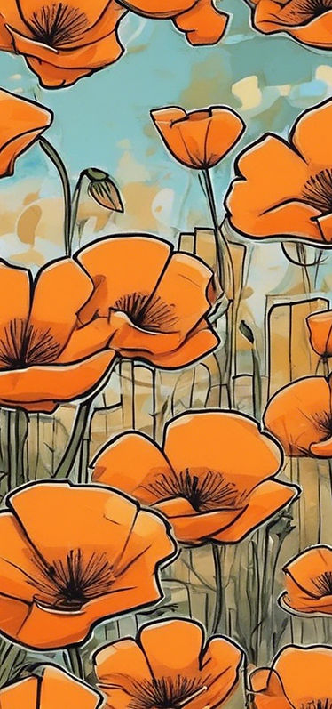 Cartoon orange california poppies graffi