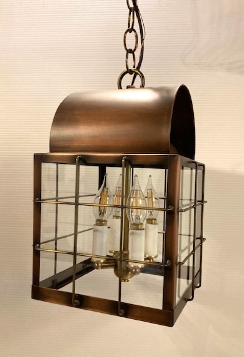 Thumbnail: New Sloop pendant lamp. Clear Glass. Antique copper handmade in USA.