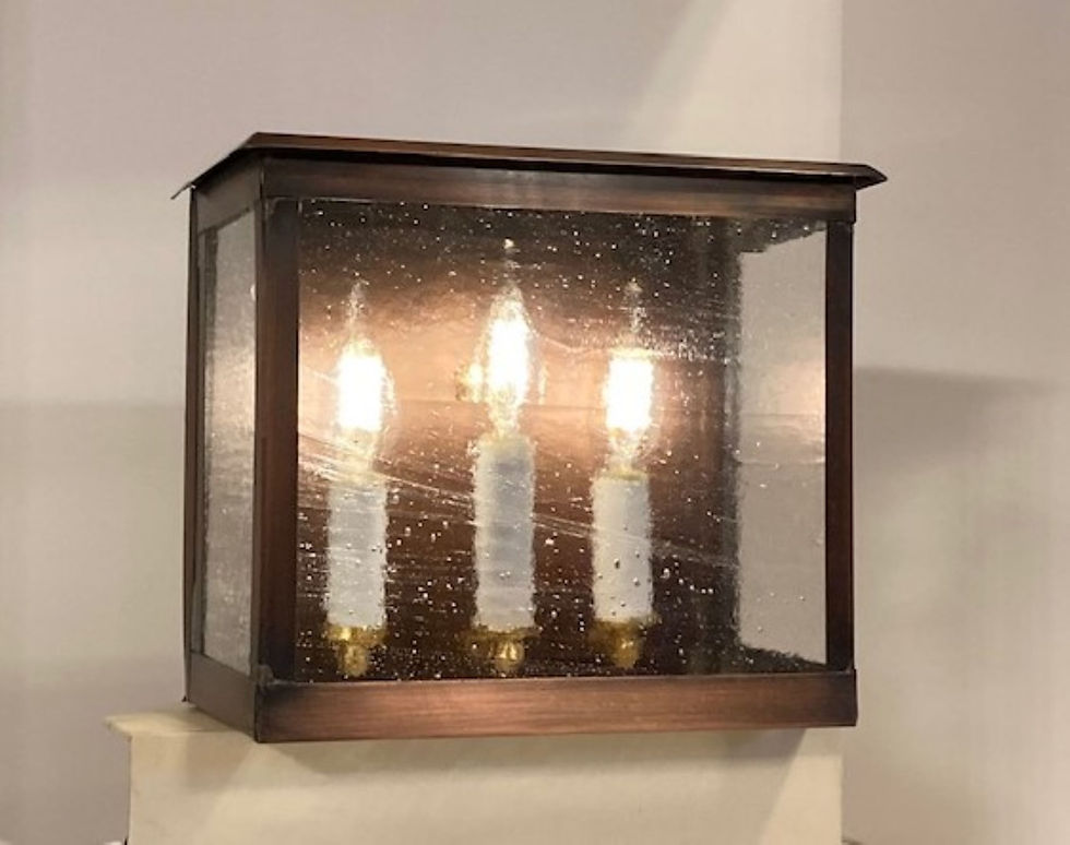 Thumbnail: Three lights plateau solid copper wall lantern. Handmade in USA.