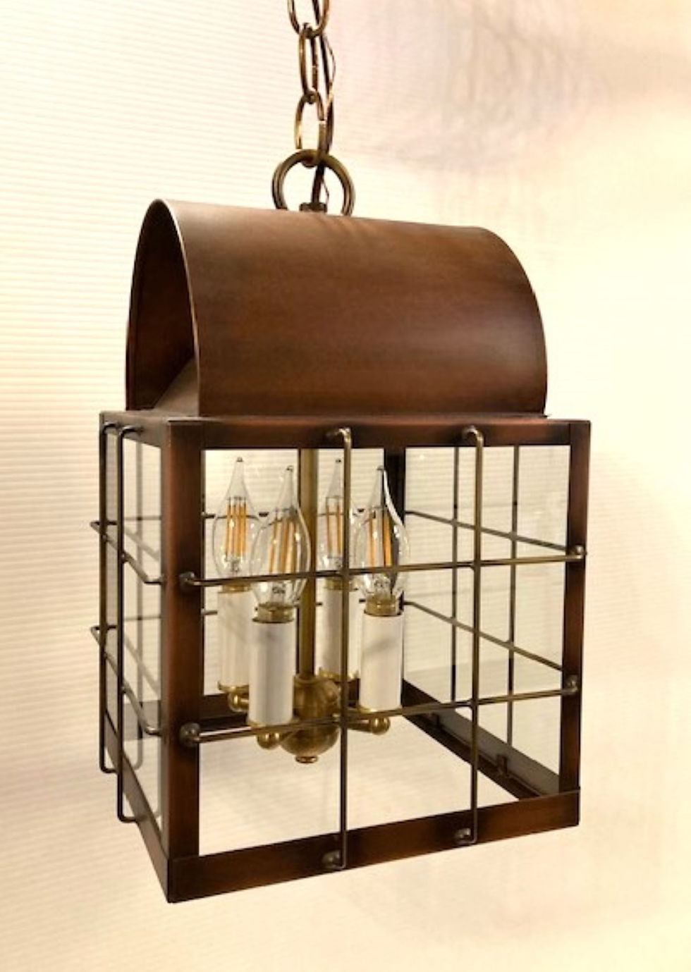 Thumbnail: New Sloop pendant lamp. Clear Glass. Antique copper handmade in USA.