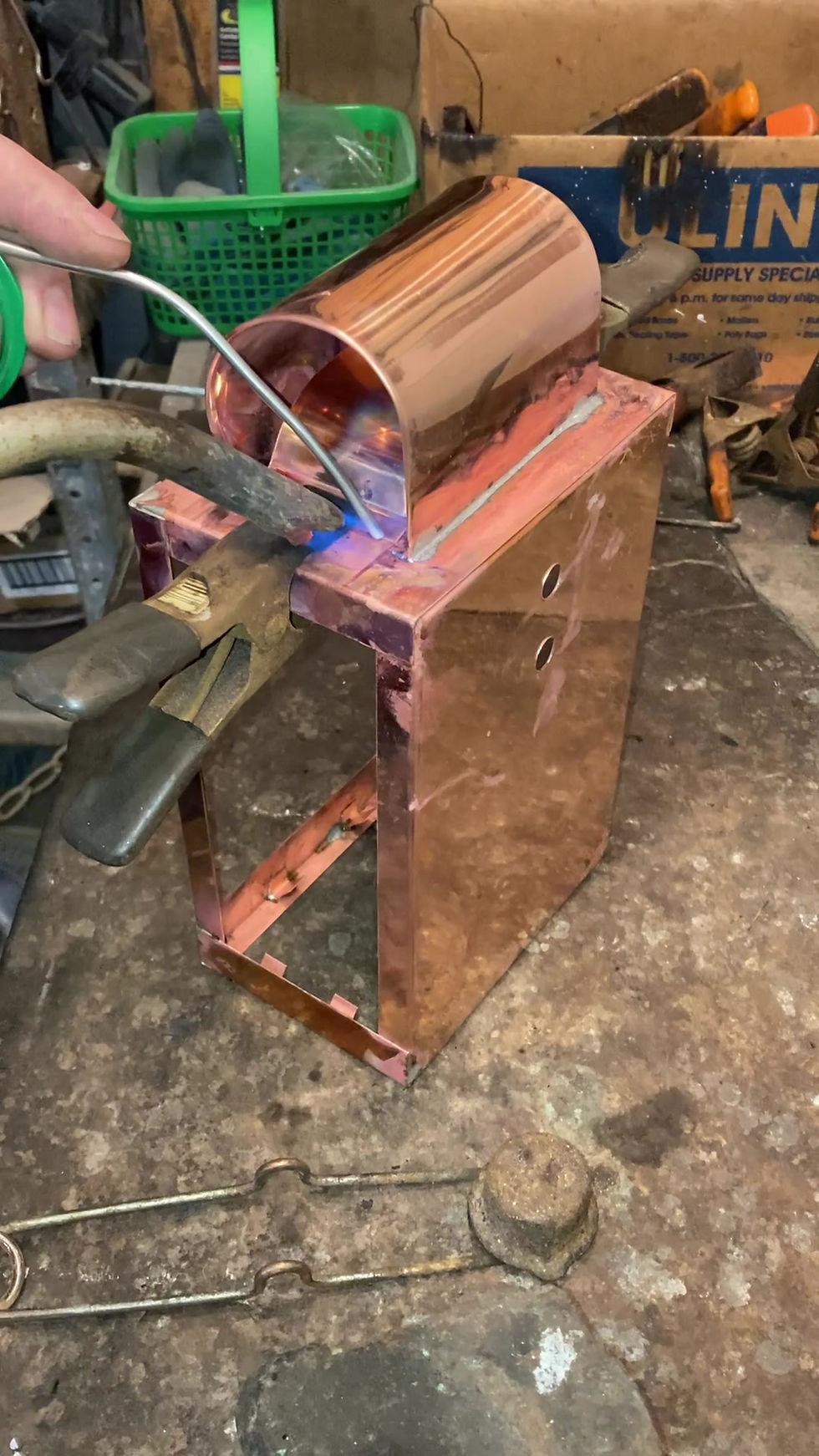 Thumbnail: Small Plateau solid copper wall lantern. Seedy Glass. Handmade in USA.