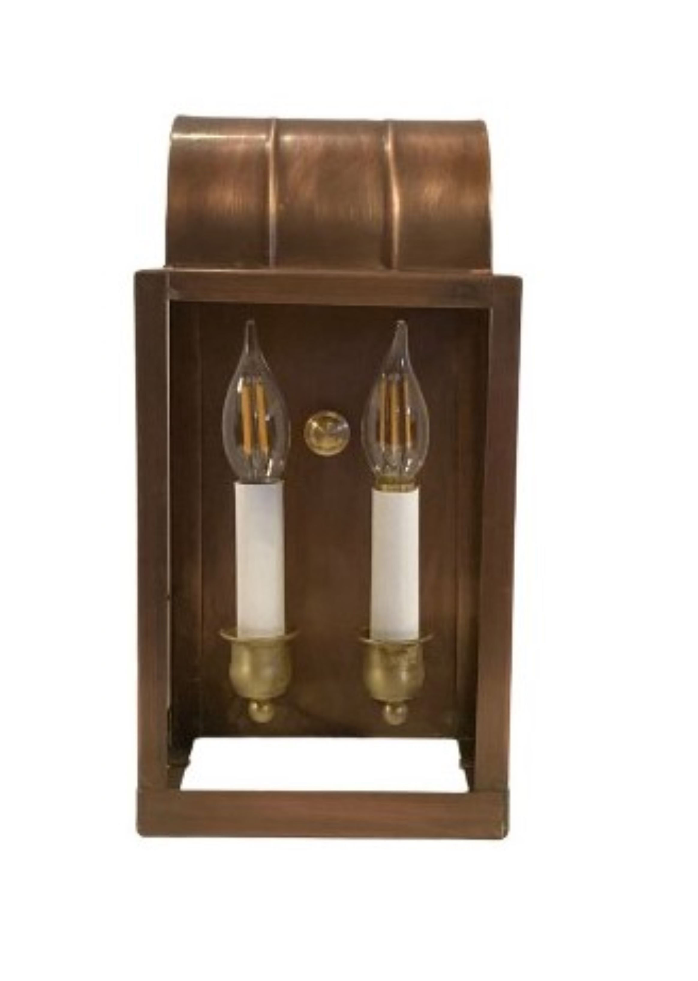 "1865". Antique copper finish with clear glass. Handmade in USA.