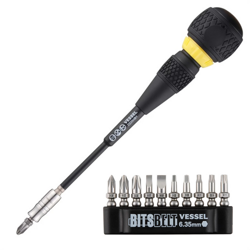Vessel Ball Grip Ratcheting Screwdriver + 10pc Bit Set JDTCo.