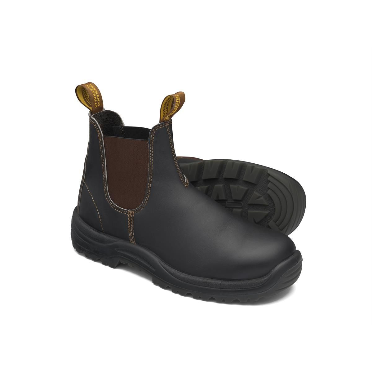 Blundstone Brown Pull On Chelsea Work Boots w/ Steel Toe Cap