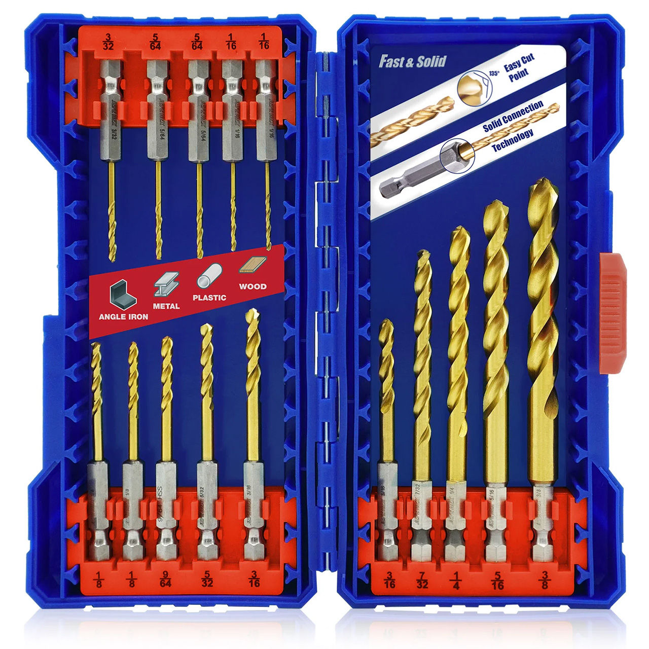 JEFE HEX Handree 15 Pcs Hex Shank Drill Bit Set, HSS, 135 Degrees Split Point
