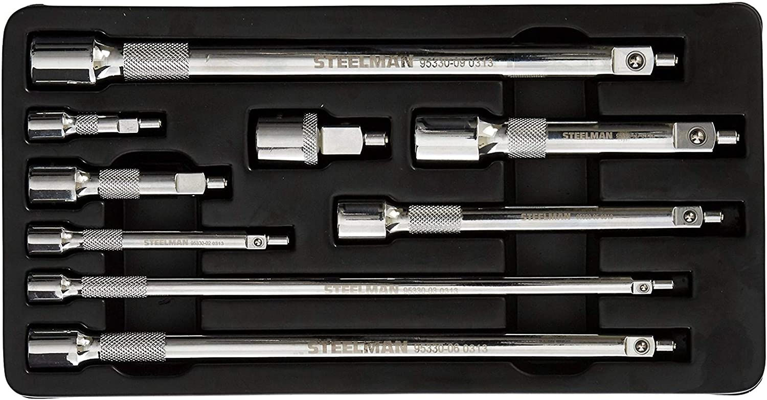 STEELMAN 9-Piece Magnetic Extension Set, 1/4, 3/8, and 1/2-Inch Drive