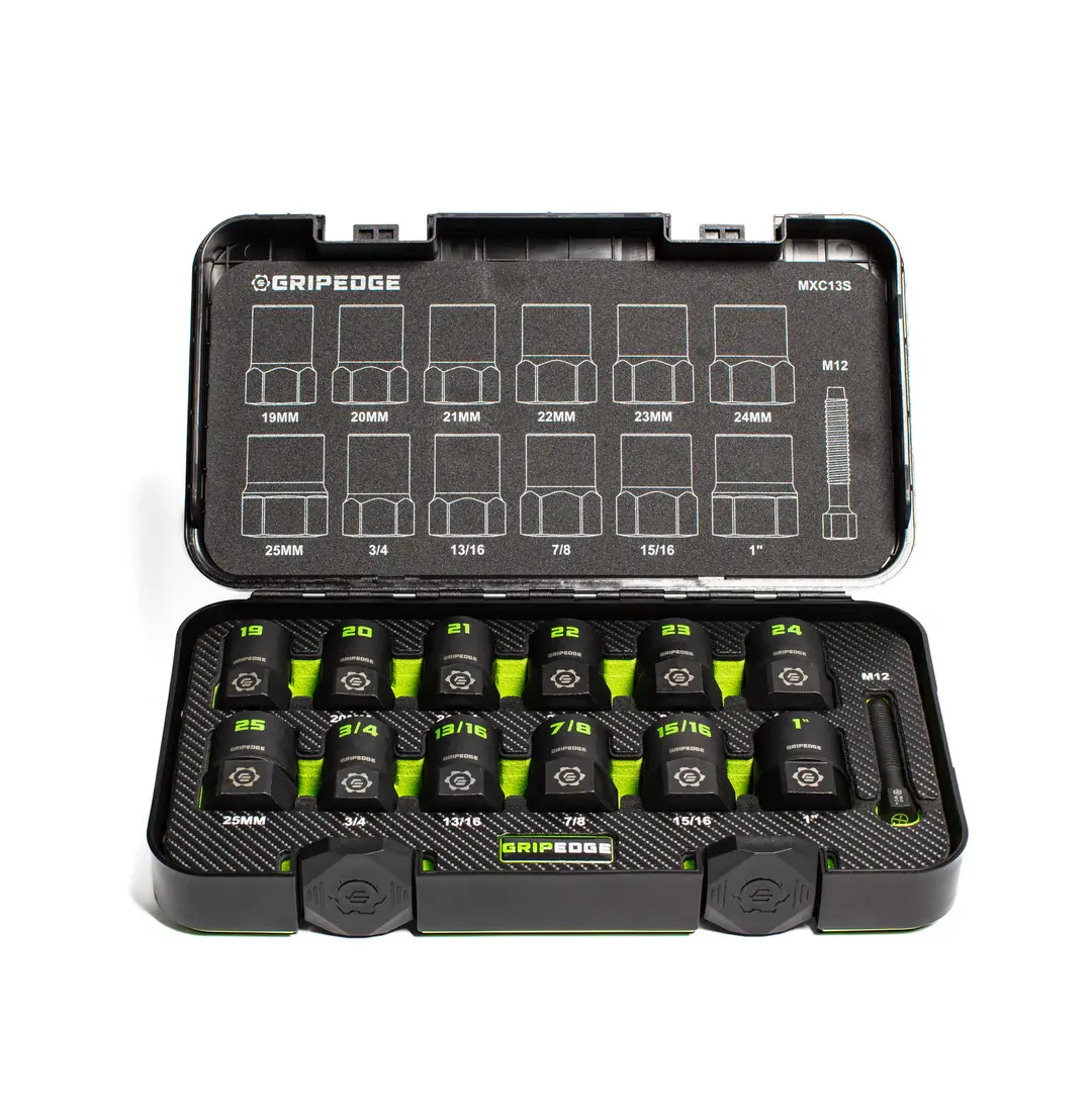 Gripedge 13-PC G-FORS 1/2" Drive Metric & SAE Master Socket Extractor Set