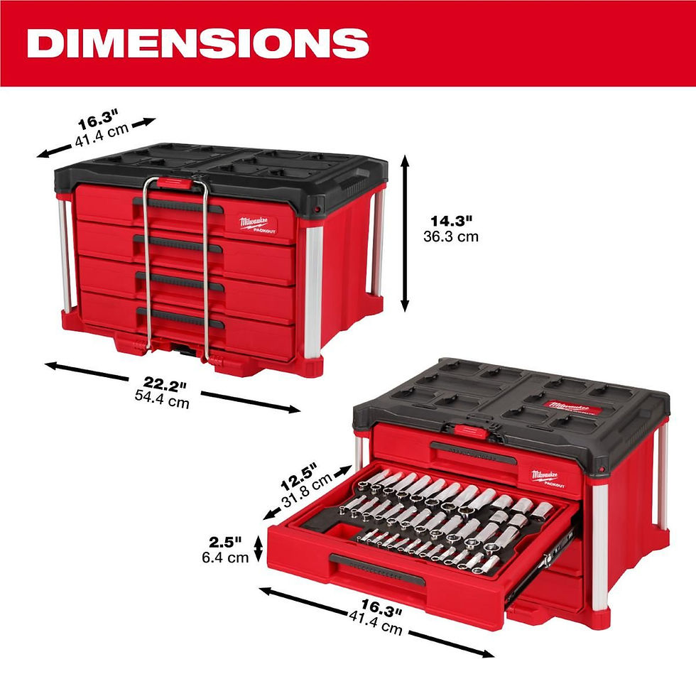 Thumbnail: Milwaukee Metric/SAE Ratchet/Socket Set in 4 Drawer PACKOUT - 242PC