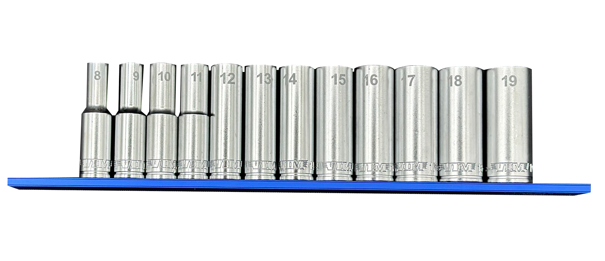 VIM 12 PC. 3/8” DEEP METRIC SOCKET SET W/ 12″ BLUE MAGRAIL