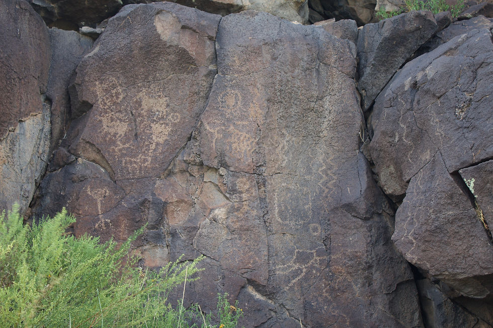 Mostly carved into dark basalt, there are prehistoric petroglyphs along the Rio Grande Corridor in the Southern San Luis Valley. 