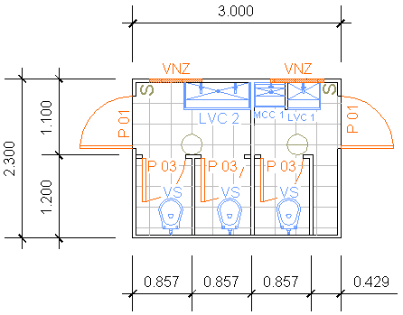 Containers Desmontáveis Fladafi - Modelo 3.300 MF - Três sanitários, dois lavatórios, um mictório, masculino/feminino