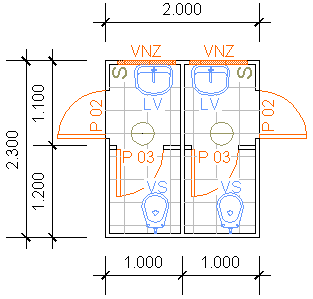 Containers Desmontáveis Fladafi - Modelo 2.200 MF - Dois sanitários, um lavatório, um mictório, masculino/feminino