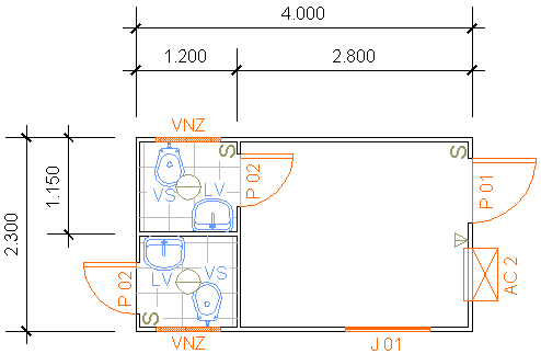 Containers Desmontáveis Fladafi - Modelo 4.200 EI - Dois sanitários, dois lavatórios