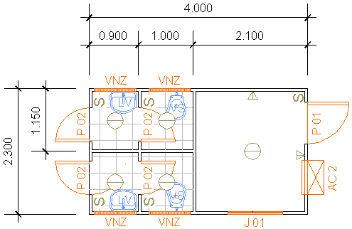 Containers Desmontáveis Fladafi - Modelo 4.200 AE - Dois sanitários, dois lavatórios