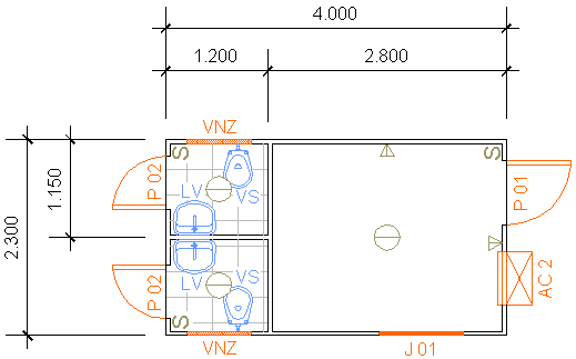 Containers Desmontáveis Fladafi - Modelo 4.200 E - Dois sanitários, dois lavatórios