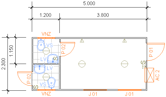 Containers Desmontáveis Fladafi - Modelo 5.200 EI - Dois sanitários, dois lavatórios