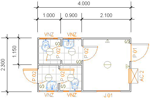 Containers Desmontáveis Fladafi - Modelo 4.200 AEI - Dois sanitários, dois lavatórios