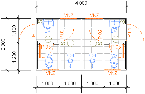 Containers Desmontáveis Fladafi - Modelo 4.202 MF - Dois sanitários, dois chuveiros, dois lavatórios, masculino/feminino