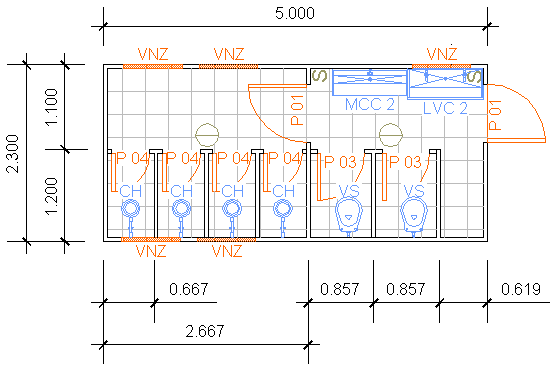 Containers Desmontáveis Fladafi - Modelo 5.204 B - Dois sanitários, quatro chuveiros, um lavatório, um mictório