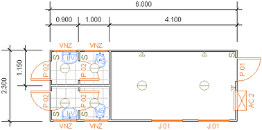 Containers Desmontáveis Fladafi - Modelo 6.200 AE - Dois sanitários, dois lavatórios