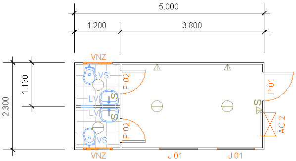 Containers Desmontáveis Fladafi - Modelo 5.200 I - Dois sanitários, dois lavatórios