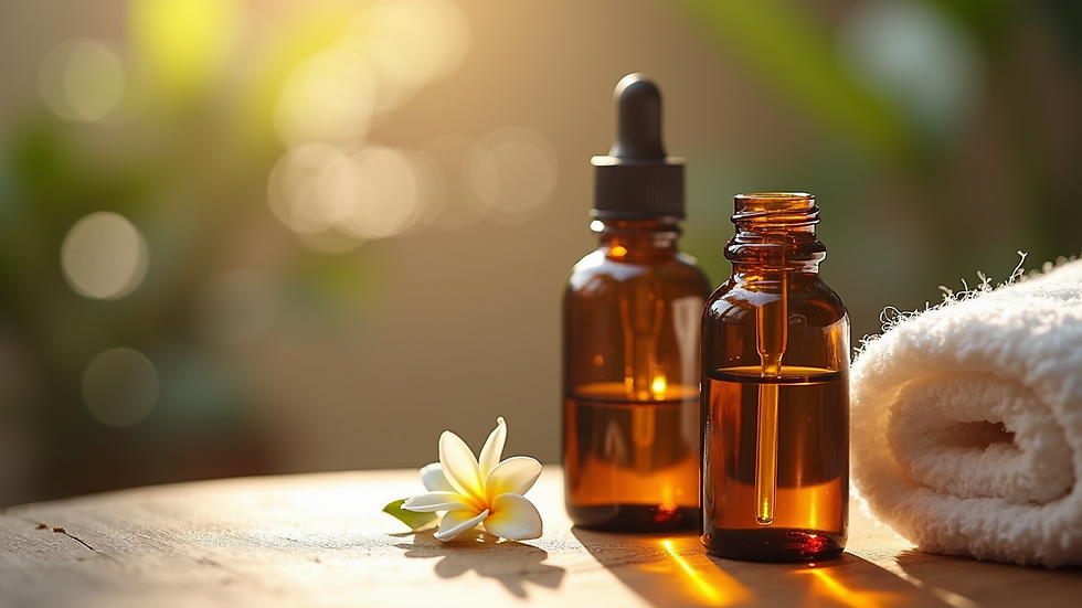 Close-up view of relaxing essential oils used during therapy