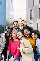 vertical-portrait-young-group-diverse-people-smiling-camera-outdoors-happy-millennial-coll