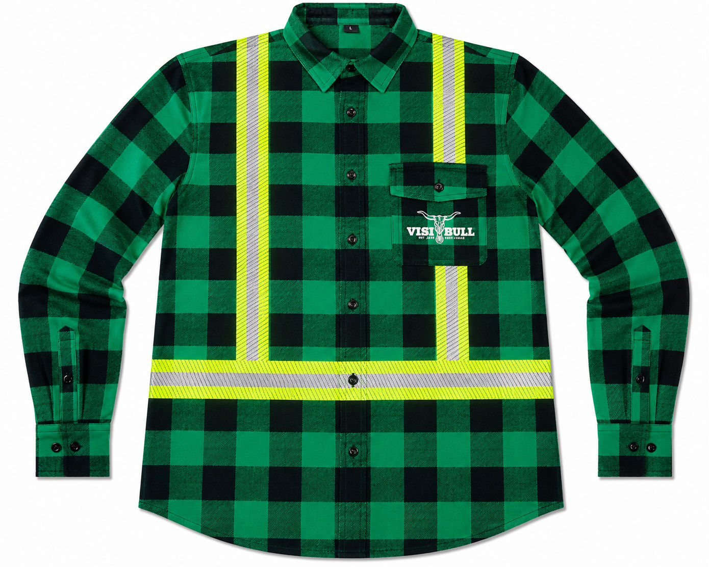 Green/Black 2" Hi-Visibility Flannel LS