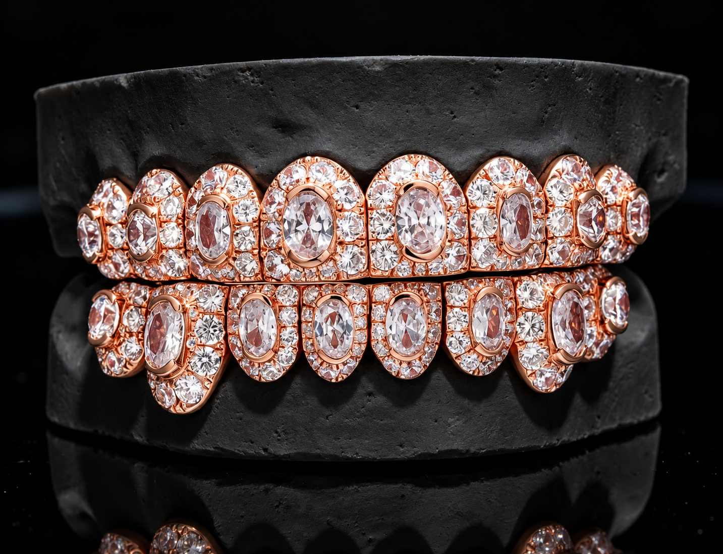 Big pointer set oval cut grillz on a dental mold