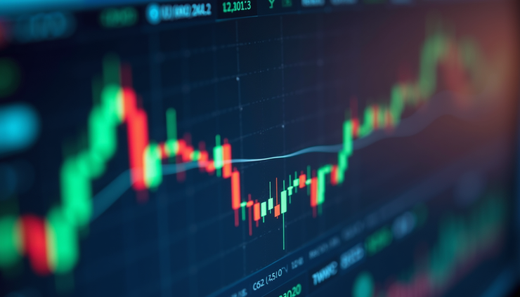 Eye-level view of a digital forex trading screen showing currency pairs and charts