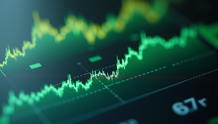 Close-up view of a financial chart showing sustainable investment trends