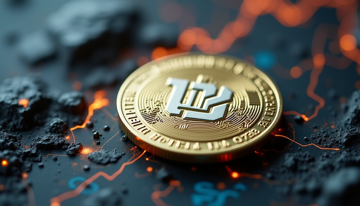 Close-up view of a digital token representing Western Asset Reserve $WAR on a futuristic background