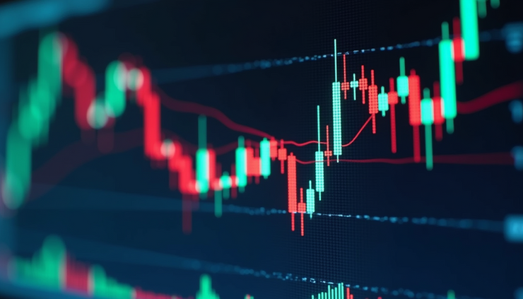 Eye-level view of a digital Forex chart showing Japanese Yen currency pair trends