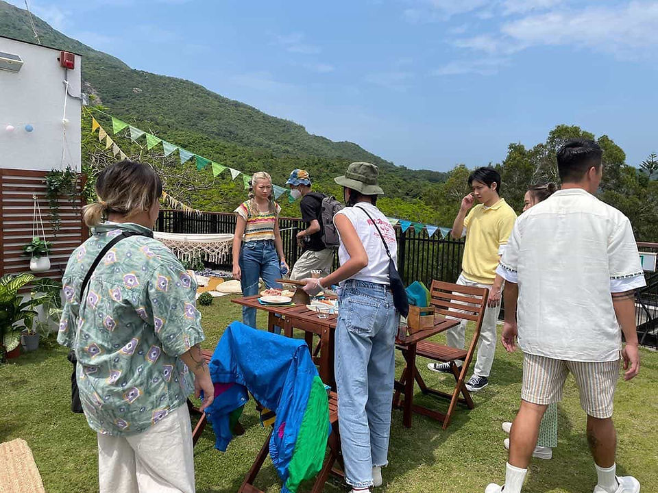 Art Director setting up props for Darlie's outdoor TVC scene.