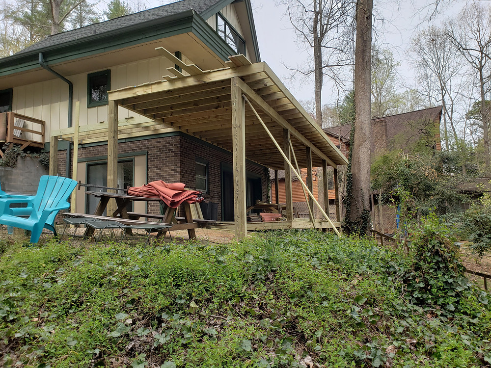 New deck extension on the lIfe is Good Cabin on Lake James