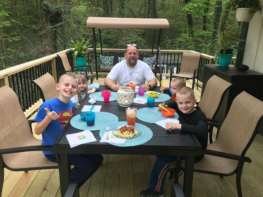 Gathered for our first meal on the new deck